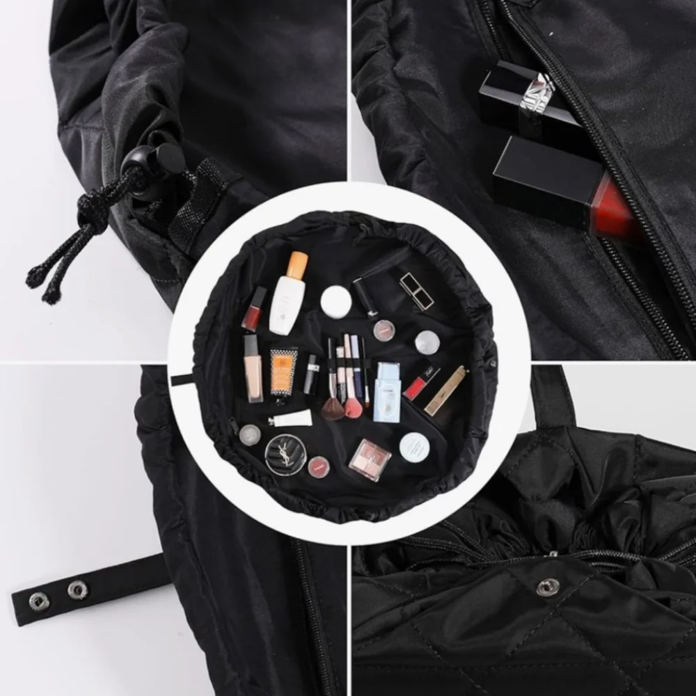 Drawstring Makeup Bag, Large Capacity, Portable Open Lay Flat Bag